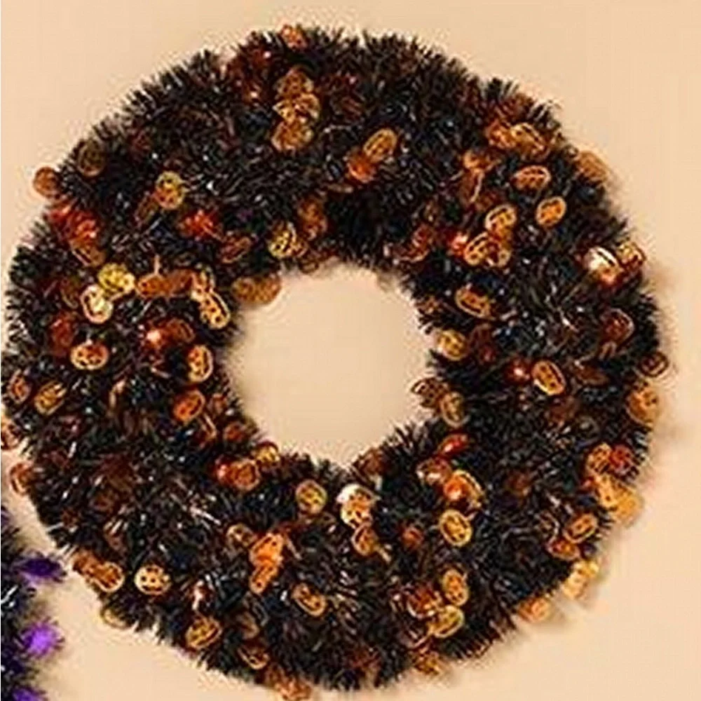 16” lighted pumpkins orange foil wreath